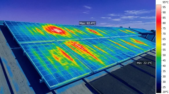 Détection de cellule défaillante par thermographie infrarouge drone sur installation photovoltaïque